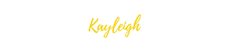 Writing showing the name 'Kayleigh' written in a yellow cursive font